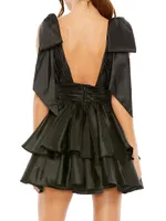 Bow-Shoulder Ruffled Minidress