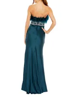 Feather Rhinestone Column Gown