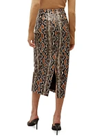 Kaliyah Snakeskin-Print Faux Leather Pencil Skirt