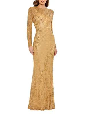 Embellished Long Sleeve Gown
