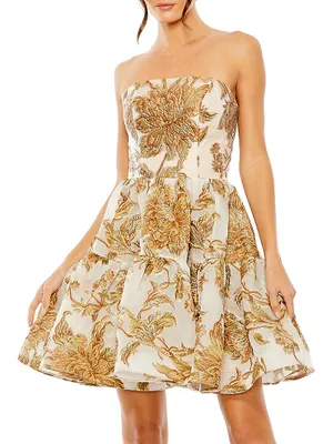 Floral Brocade Strapless Minidress