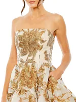 Floral Brocade Strapless Minidress