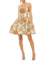 Floral Brocade Strapless Minidress