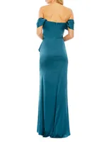 Off-The-Shoulder Draped Column Gown