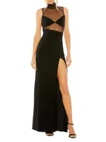 Sheer Cut-Out Jersey Gown