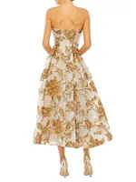 Strapless Brocade Midi-Dress