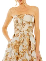 Strapless Brocade Midi-Dress