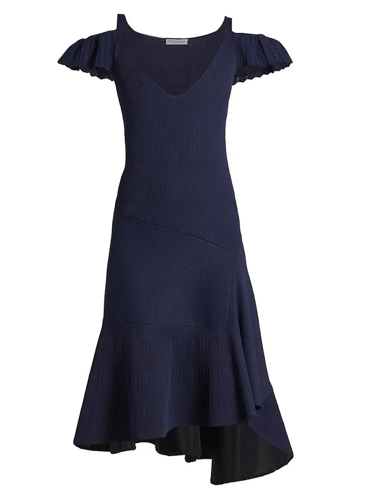 Cold-Shoulder Fishtail Midi-Dress