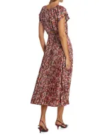 Demetria Pleated Floral Midi-Dress