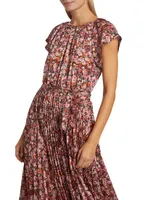 Demetria Pleated Floral Midi-Dress