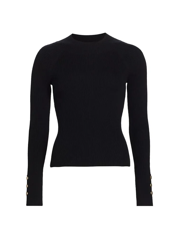 Kassandra Rib-Knit Button-Cuff Sweater