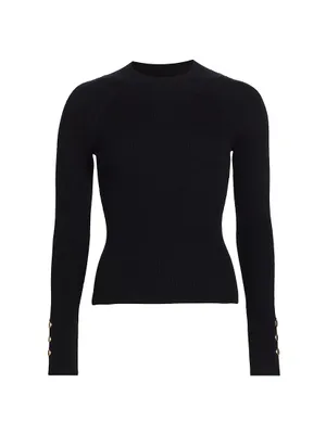 Kassandra Rib-Knit Button-Cuff Sweater