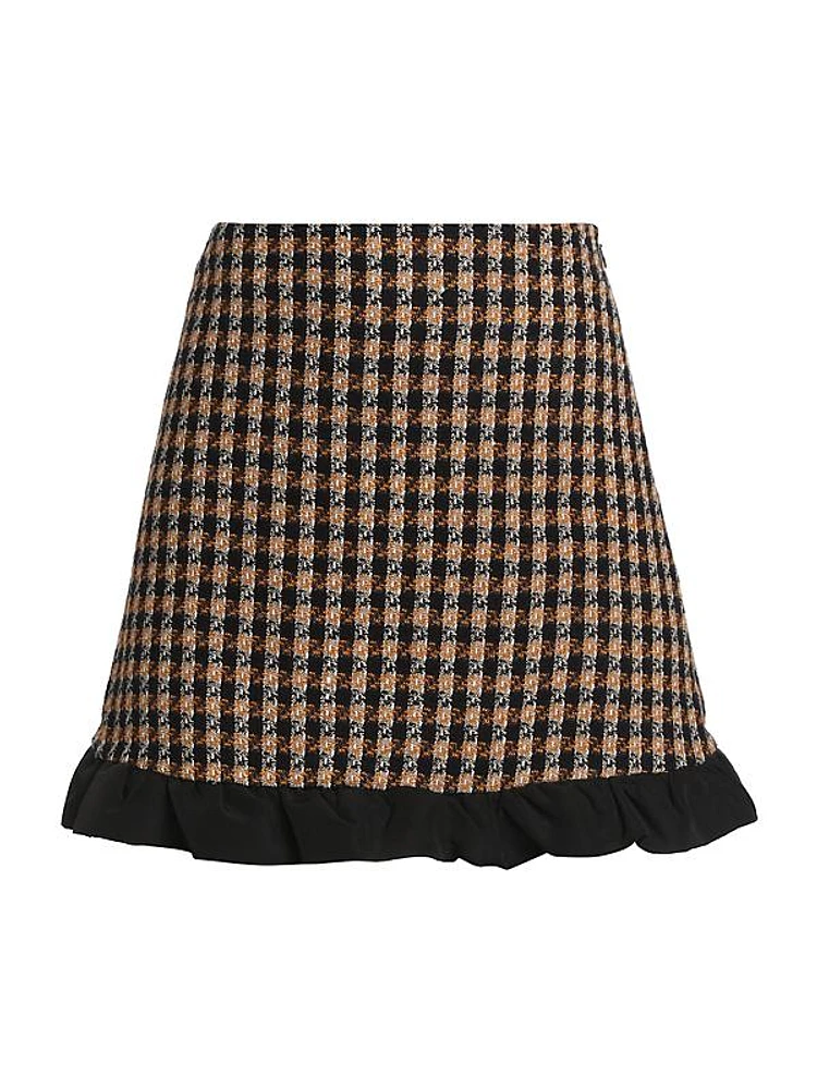 Natia Plaid Twisted Ruffle Trim Miniskirt