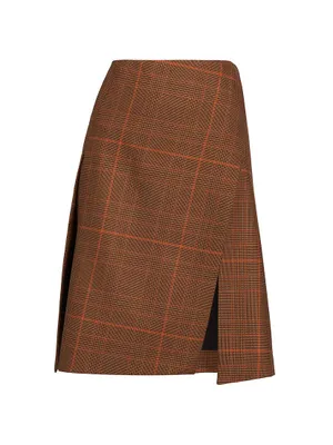 Plaid Wool Crossover Midi-Skirt
