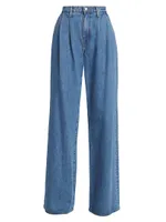 Pleated High-Rise Denim Trousers