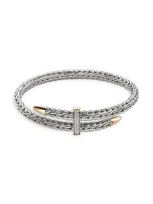 Spear Sterling Silver, 14K Yellow Gold & 0.24 TCW Diamond Bypass Cuff