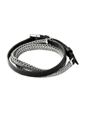 Chain Classic Sterling Silver & Leather Triple Wrap Bracelet