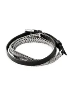 Chain Classic Sterling Silver & Leather Triple Wrap Bracelet