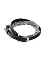 Chain Classic Sterling Silver & Leather Triple Wrap Bracelet