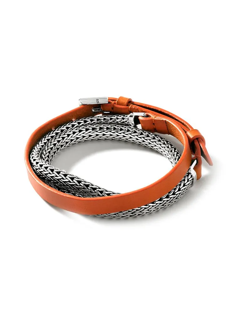 Classic Chain Sterling Silver & Leather Triple-Wrap Bracelet