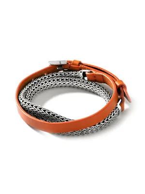 Classic Chain Sterling Silver & Leather Triple-Wrap Bracelet