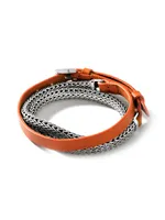 Classic Chain Sterling Silver & Leather Triple-Wrap Bracelet