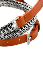 Classic Chain Sterling Silver & Leather Triple-Wrap Bracelet