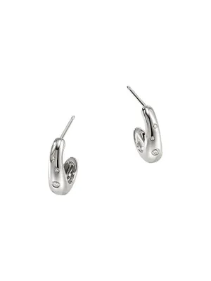 Surf Sterling Silver & 0.12 TCW Diamond Small Wavy Hoop Earrings
