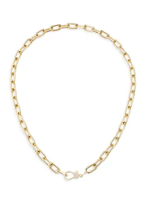 14K Gold & Diamond Clasp Solid Chain Necklace