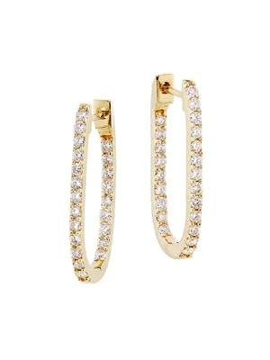 14K Yellow Gold & TCW Diamond Paper-Clip Huggie Hoop Earrings