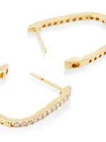 14K Yellow Gold & TCW Diamond Paper-Clip Huggie Hoop Earrings