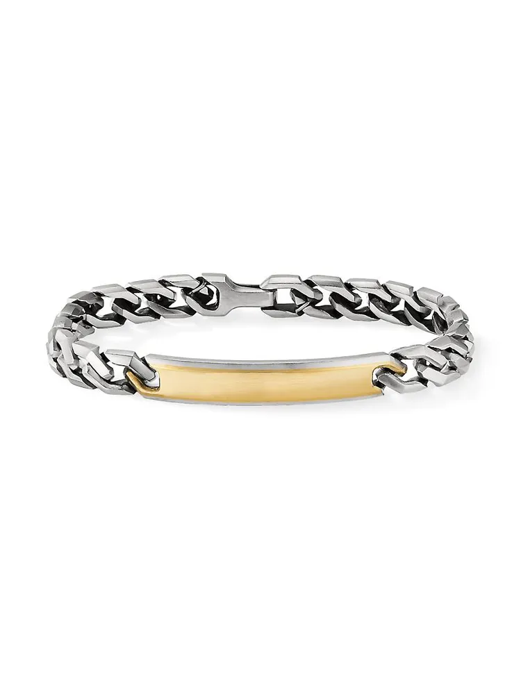 Chain Sterling Silver & 18K Yellow Gold Angular Curb Link ID Bracelet