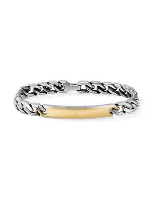 Chain Sterling Silver & 18K Yellow Gold Angular Curb Link ID Bracelet