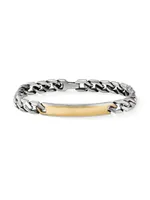 Chain Sterling Silver & 18K Yellow Gold Angular Curb Link ID Bracelet