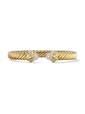 Cablespira Oval Bracelet in 18K Yellow Gold with Pavé Diamonds, 7MM