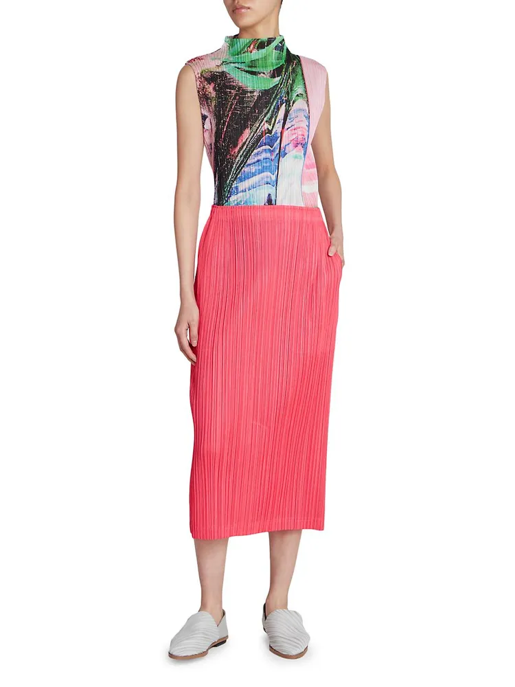 Pleated Elasticized Midi-Skirt