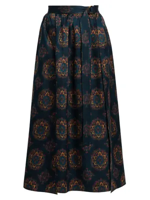 Isabel Belted Rosette Silk-Blend Midi-Skirt