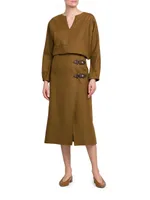 Alinne Linen & Wool-Blend Midi-Skirt