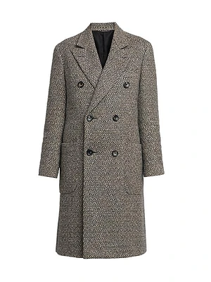 Double-Breasted Herringbone Tweed Coat