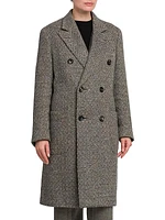 Double-Breasted Herringbone Tweed Coat