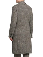 Double-Breasted Herringbone Tweed Coat