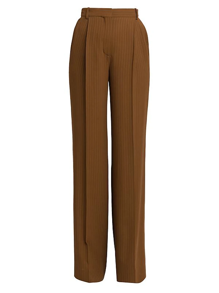 Wide-Leg Chalk Striped Silk Trousers