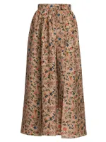 Isabel Belted Garden-Print Silk Maxi Skirt