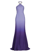 Embellished Halter Ombré Gown