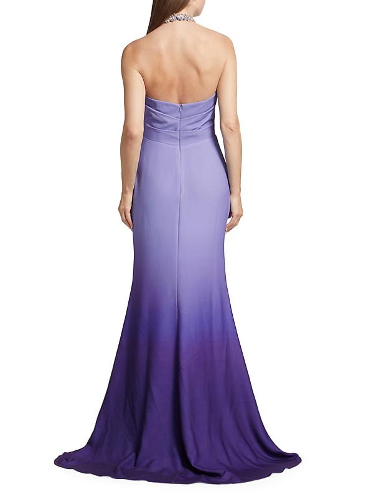 Embellished Halter Ombré Gown