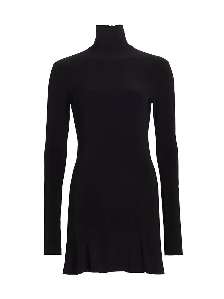 Turtleneck Jersey Long-Sleeve Mini Dress