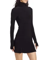 Turtleneck Jersey Long-Sleeve Mini Dress