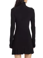 Turtleneck Jersey Long-Sleeve Mini Dress