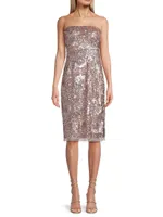 Beaded Mesh Knee-Length Dress