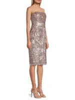 Beaded Mesh Knee-Length Dress